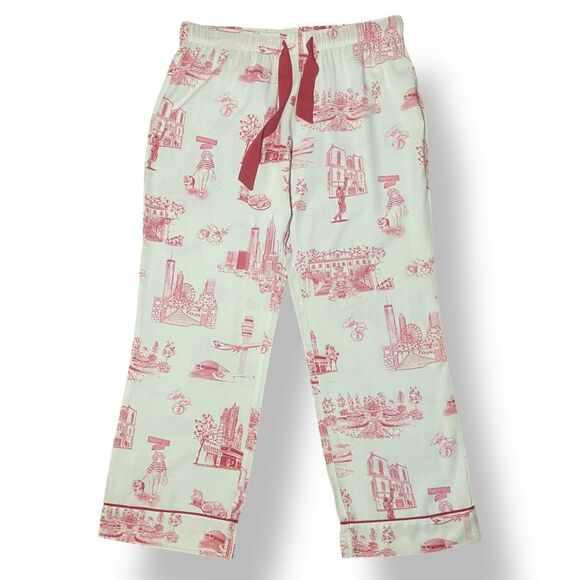 Katie Kime Atlanta Toile Pajama Pants Lounge Set Size M White Red Short Sleeve - Picture 6 of 13